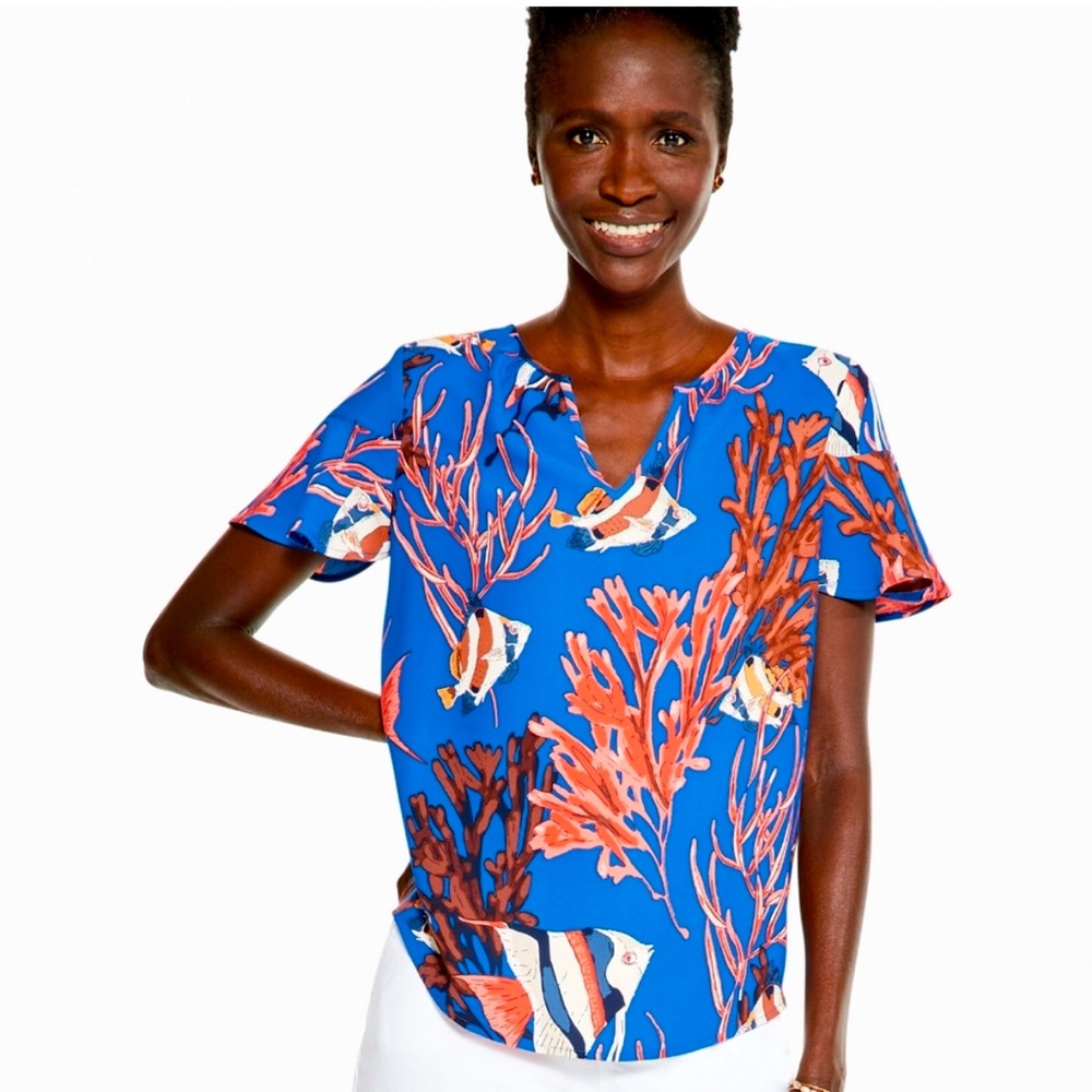 Nic + Zoe Angel Reef Fish Print Blouse Size medium